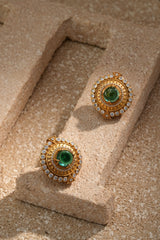 Emerald Cabochon Round Studs