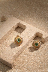 Emerald Cabochon Round Studs