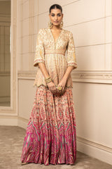 Printed Sharara, Kurti, and Drape