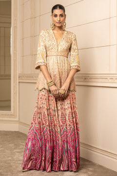 Printed Sharara, Kurti, and Drape