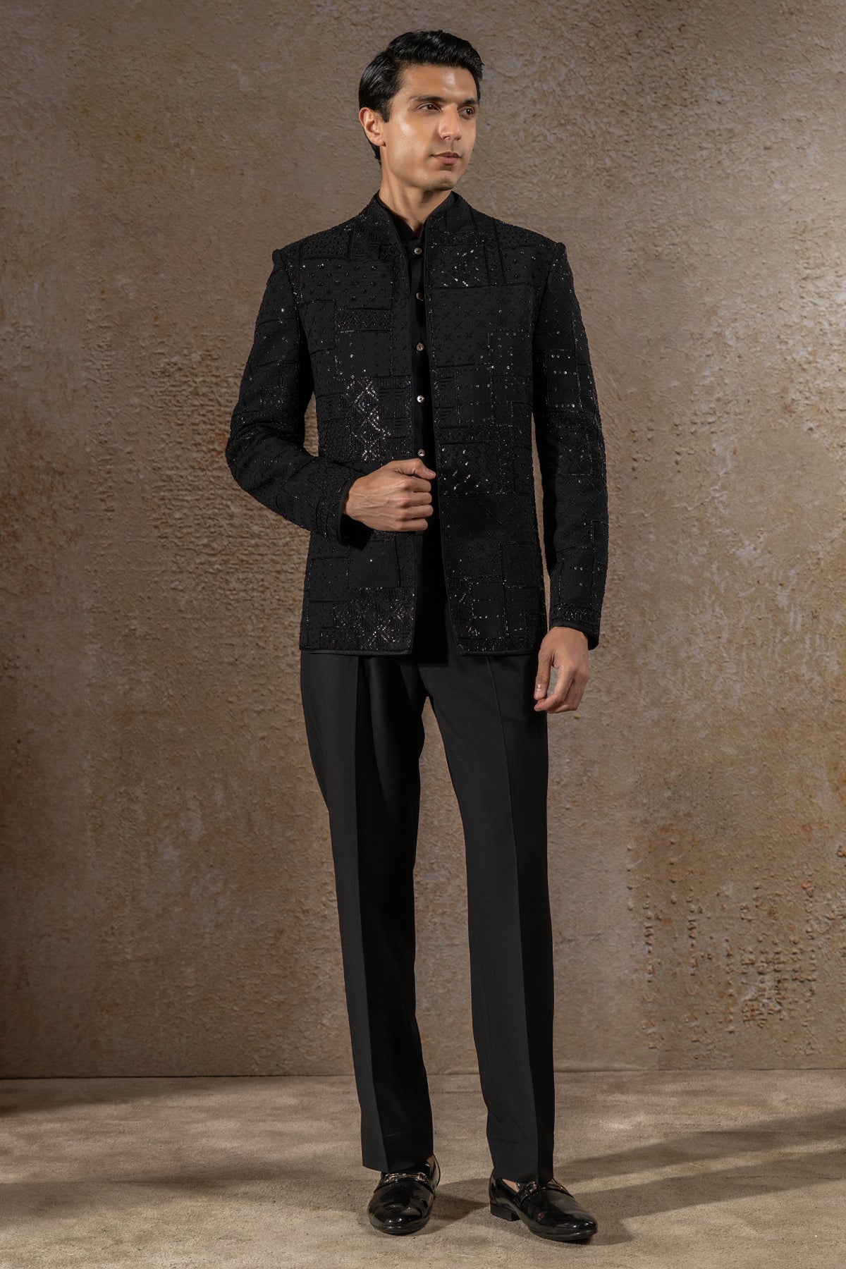 Geometric Embroidered Bandhgala Set