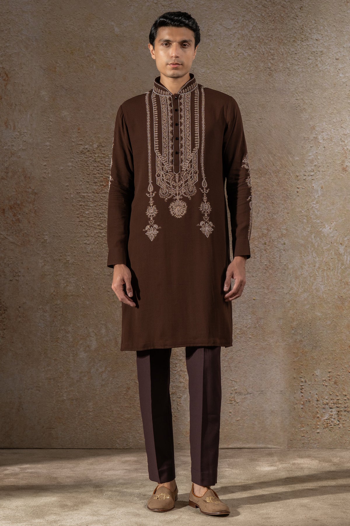 Pearl-Embroidered Short Kurta with tousers