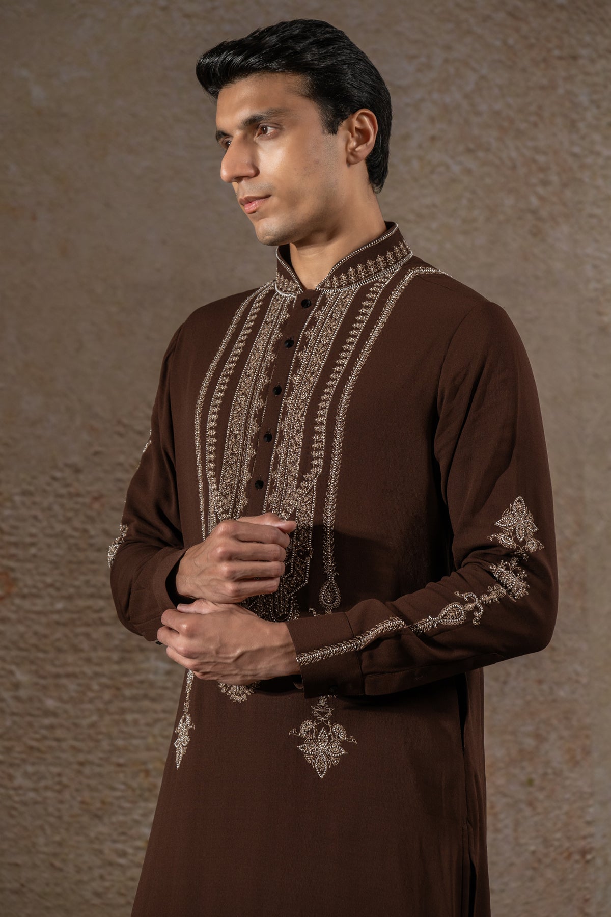 Pearl-Embroidered Short Kurta with tousers