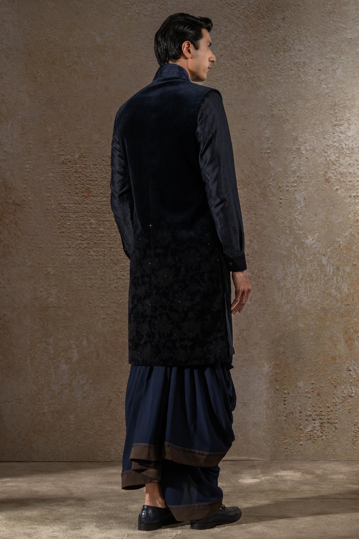 Floral Etched Sleeveless Sherwani Set