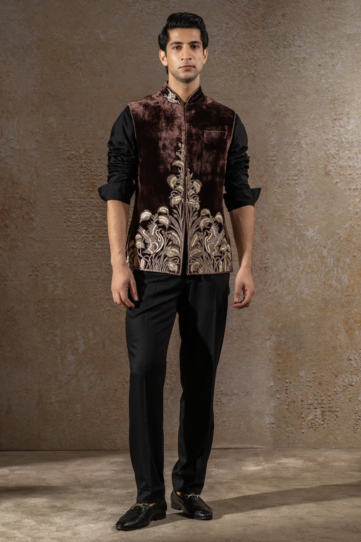 Hand- Embroidered Velvet Waistcoat Set