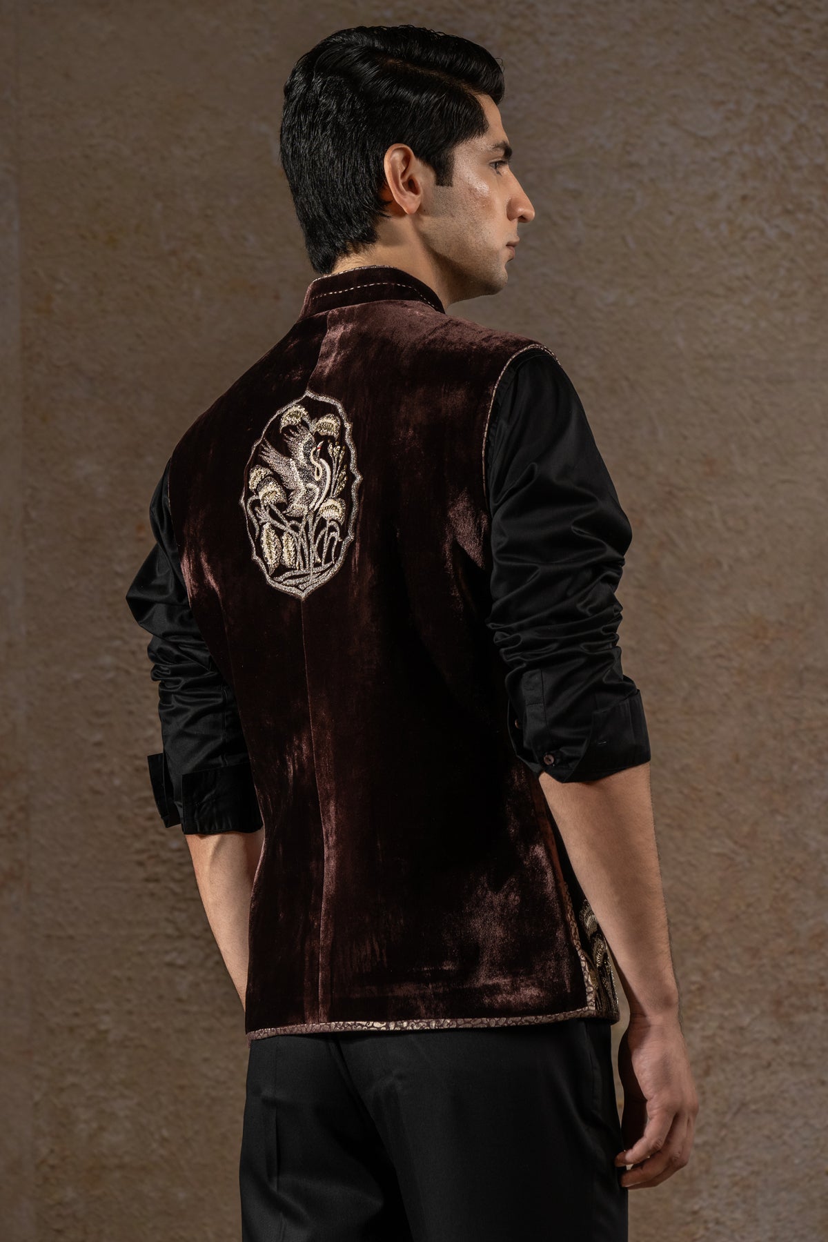 Hand- Embroidered Velvet Waistcoat Set