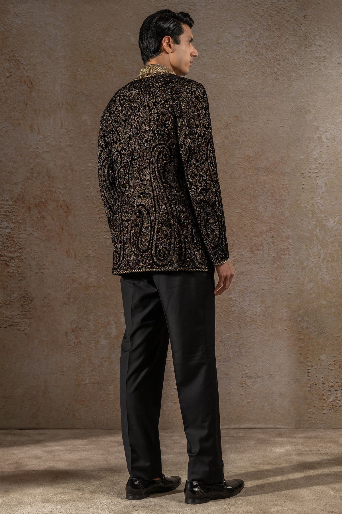 Paisley Embroidered Velvet Bandhgala Set