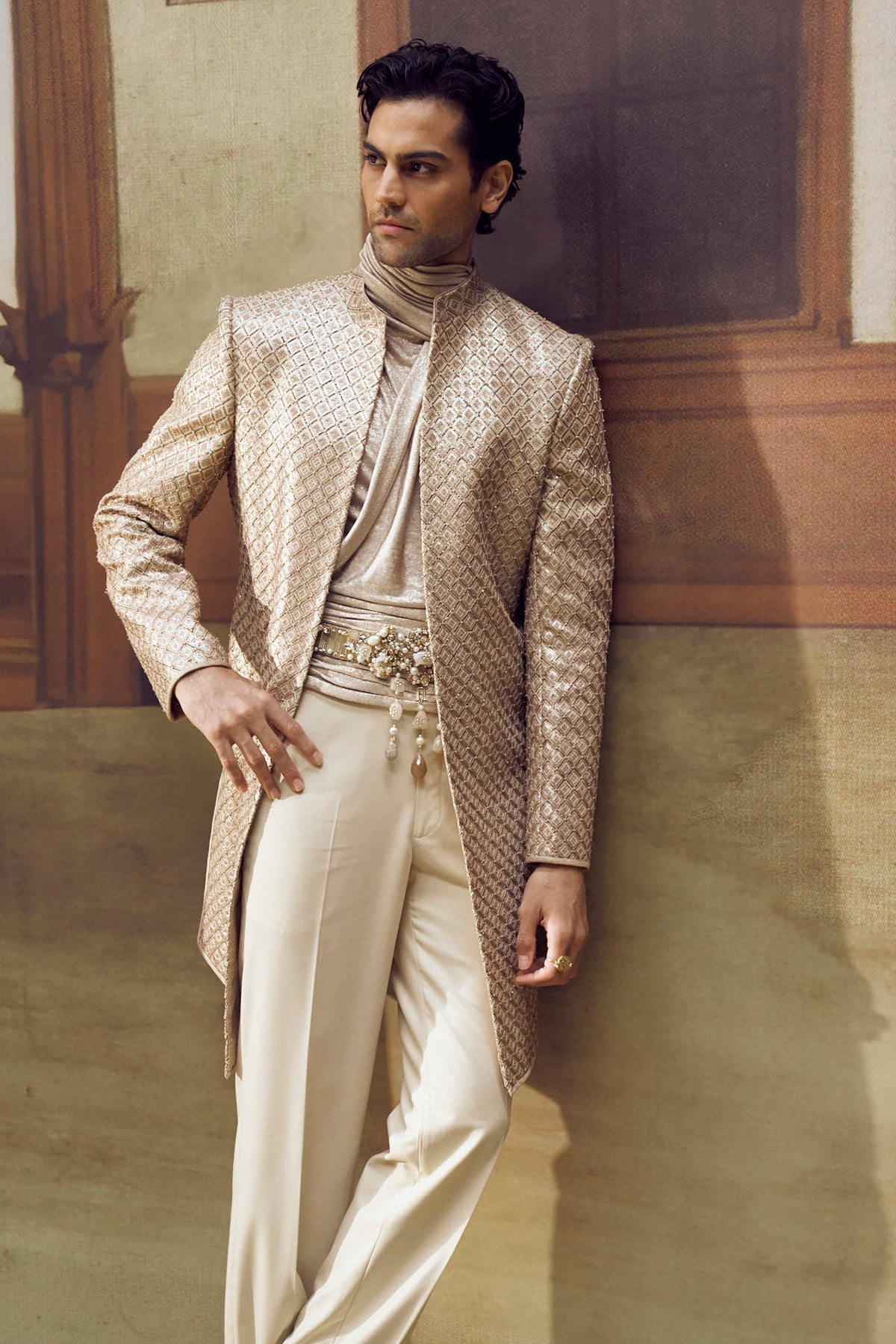 Ivory Gold Sherwani Set