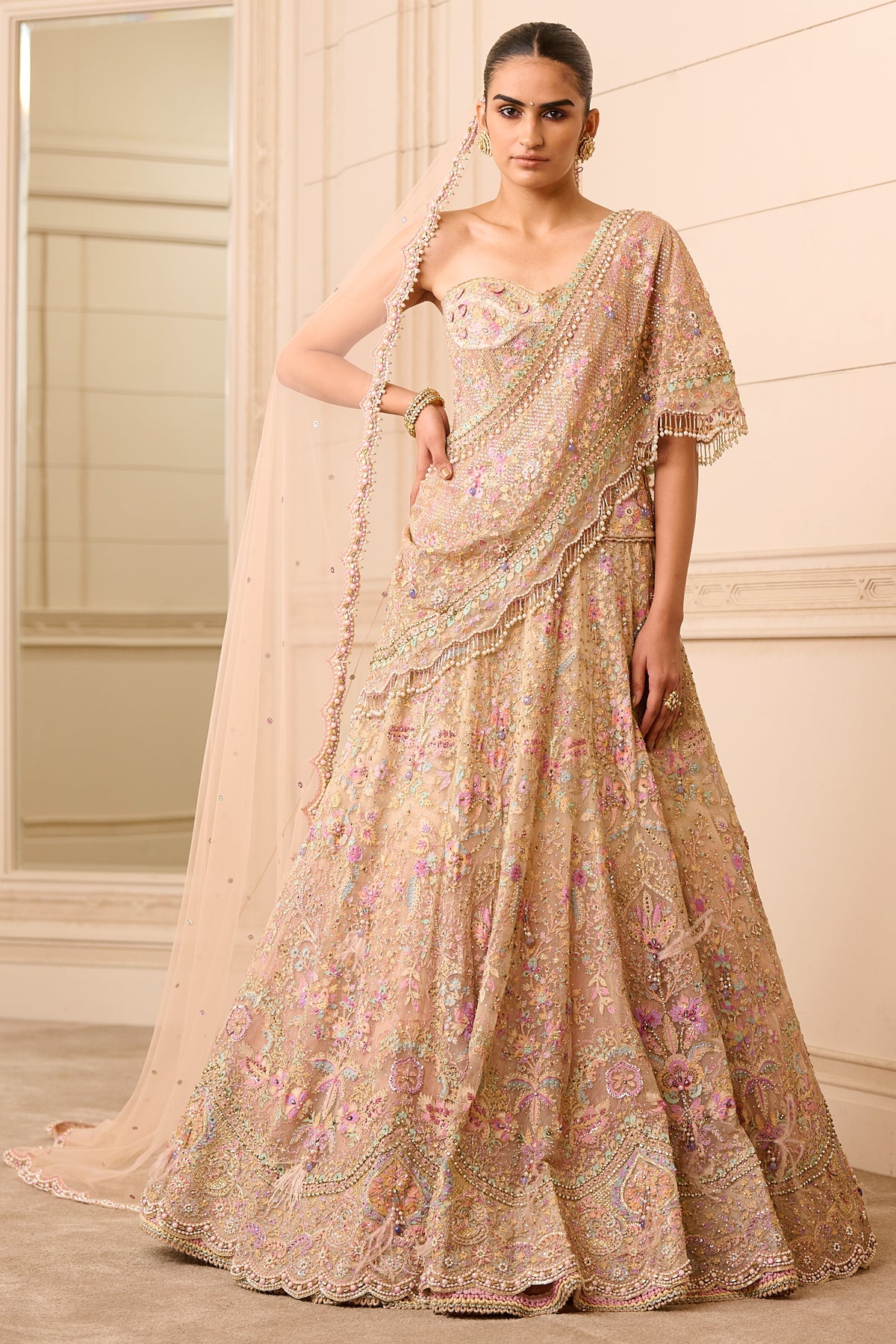 Lehenga, Corset, And Cape - Only Lehenga