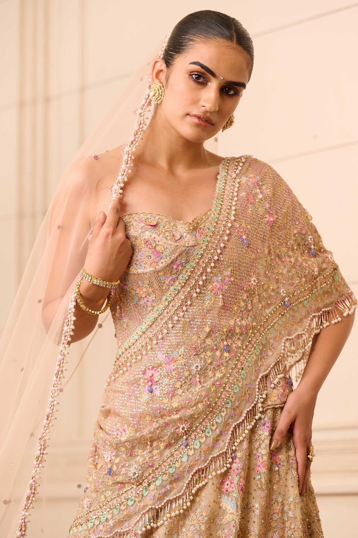 Lehenga, Corset, And Cape - Only Lehenga