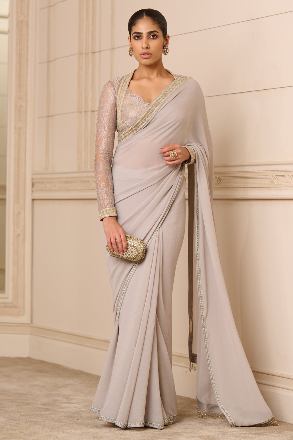 Chantilly lace sarees with Swarovski... - Jaanvi Collections | Facebook