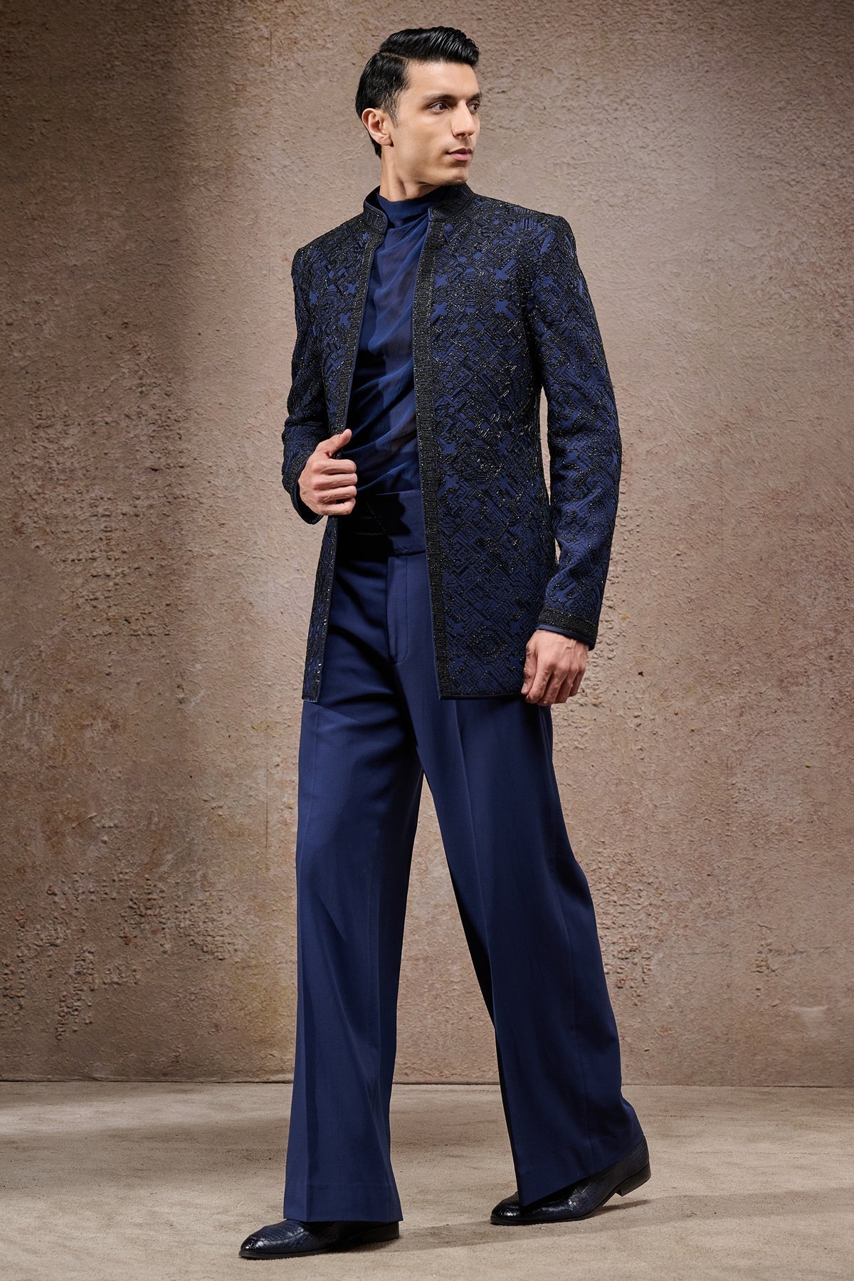 Golden Light Abstract Embroidered Tonal Bandhgala Set