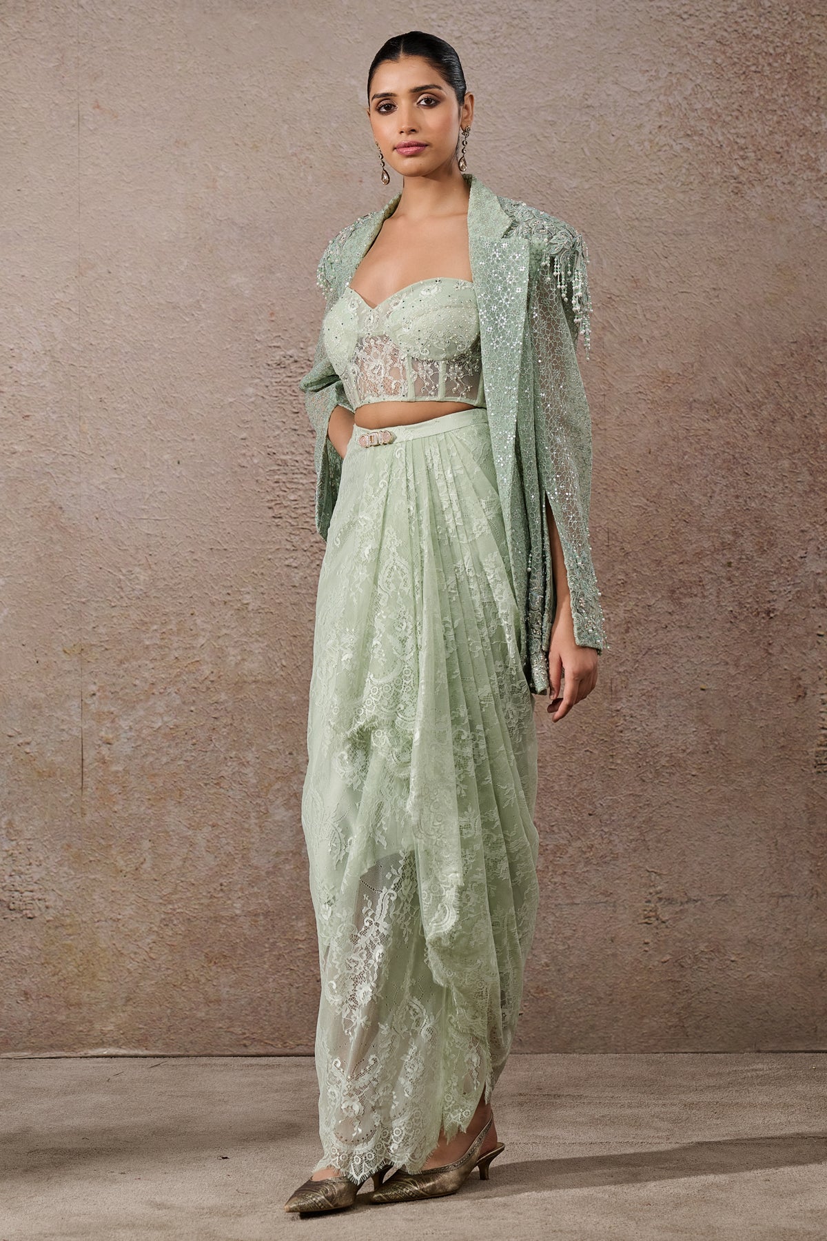 Hand Embroidered Sheer Jacket Co Ord Set