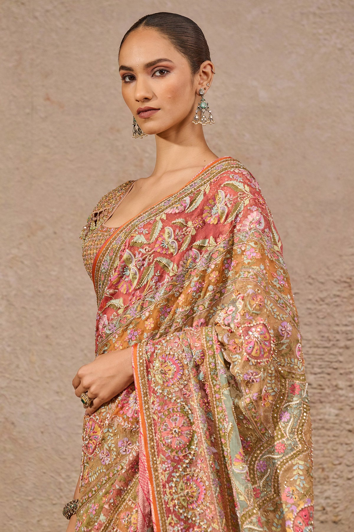 Floral Motif Aari Bridal Saree