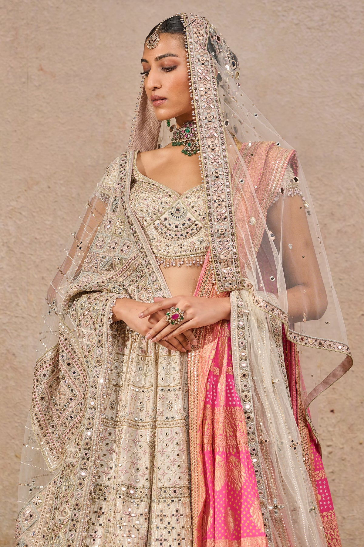 Hand Embroidered Mirror Work Lehenga