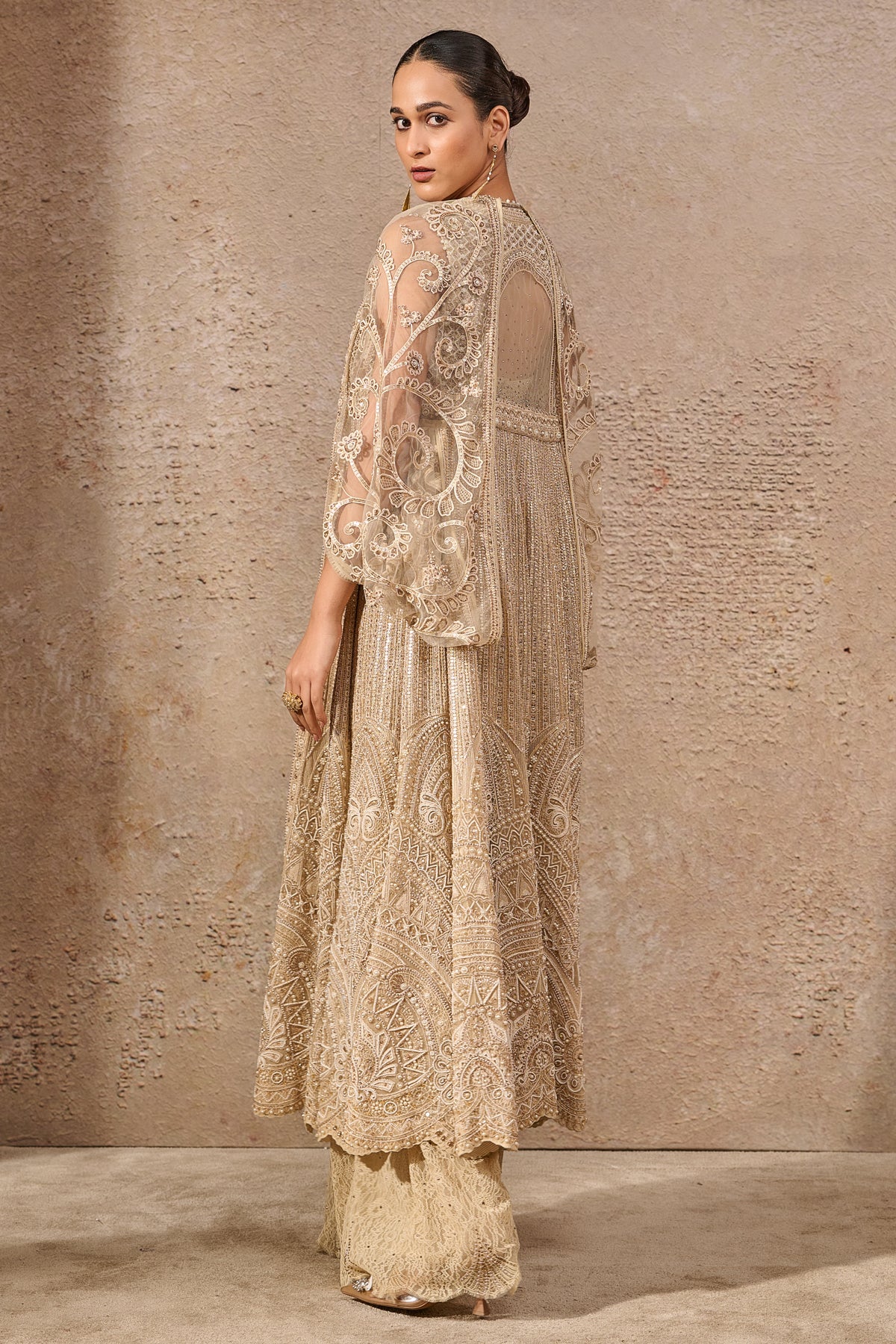 Resham Embroidered Jacket And Lace Pants Co Ord Set