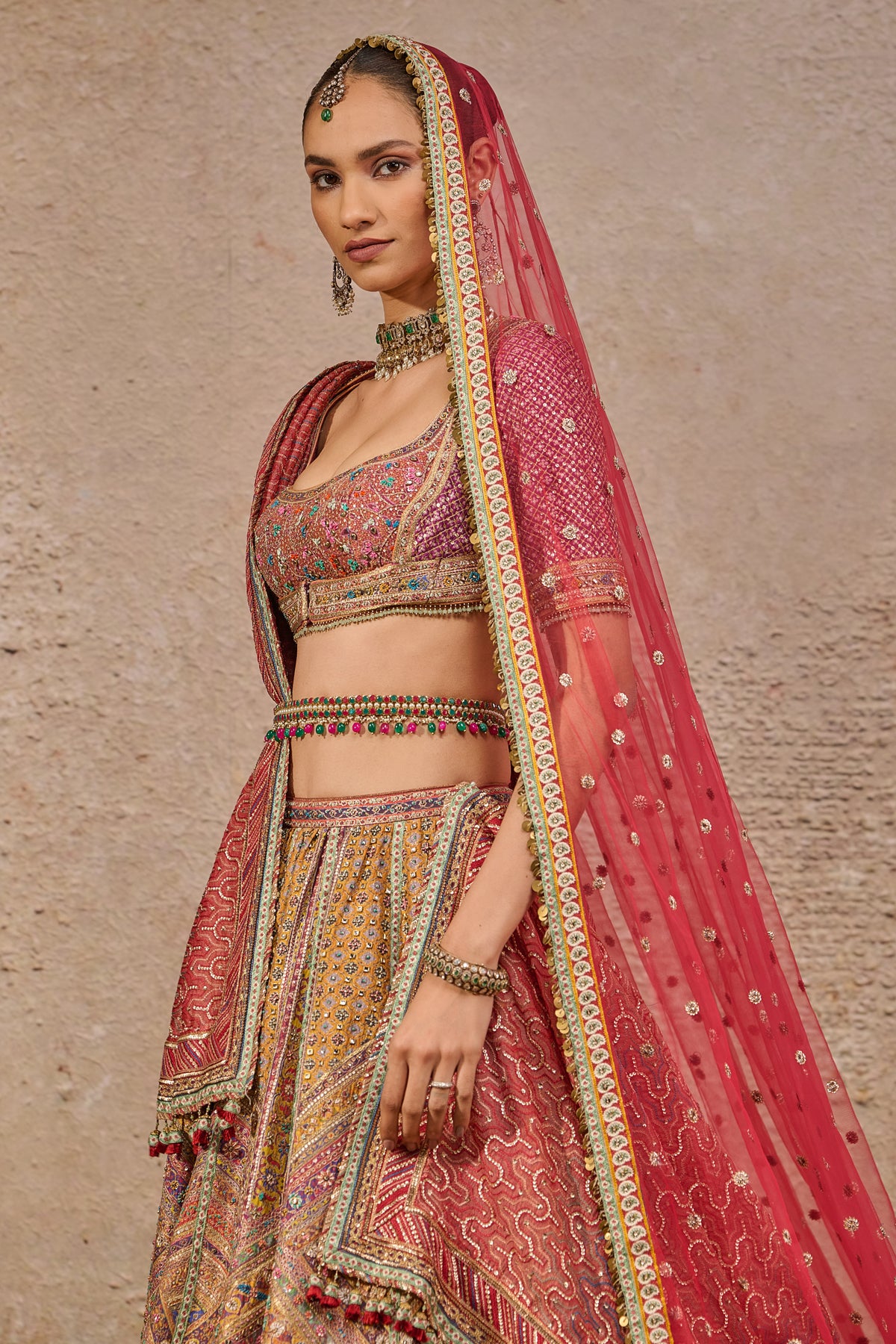 Kashida Hand Embroidered Bridal Lehenga