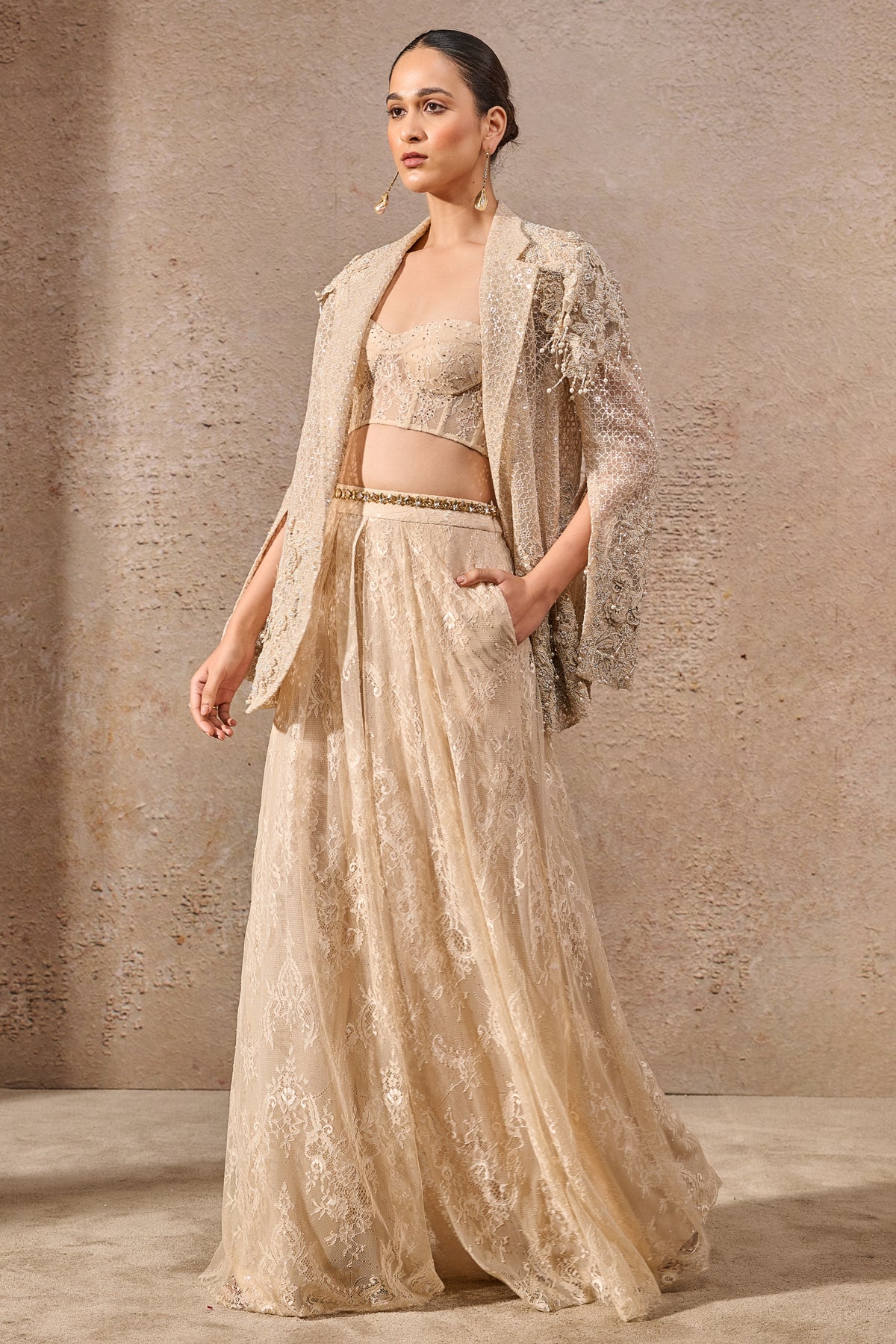 Hand Embroidered Sheer Jacket Co Ord Set