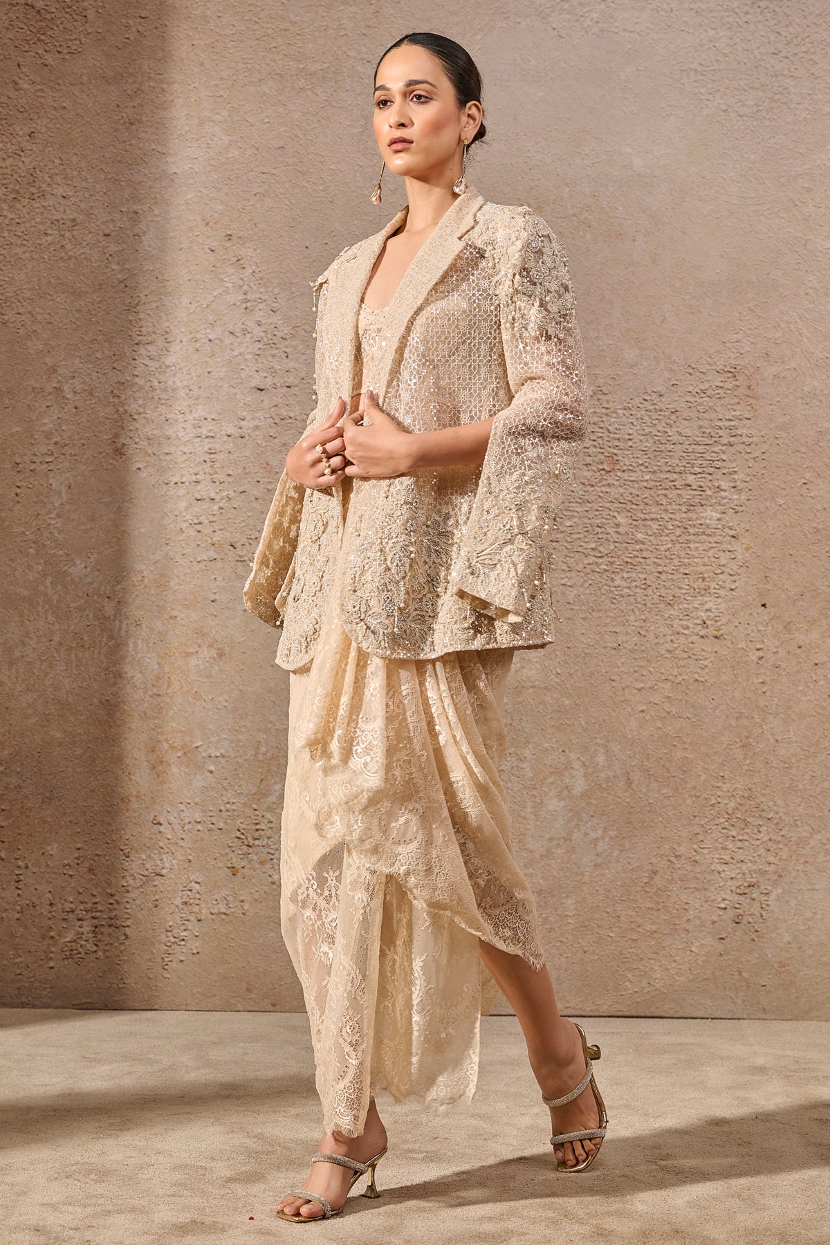 Hand Embroidered Sheer Jacket Co Ord Set