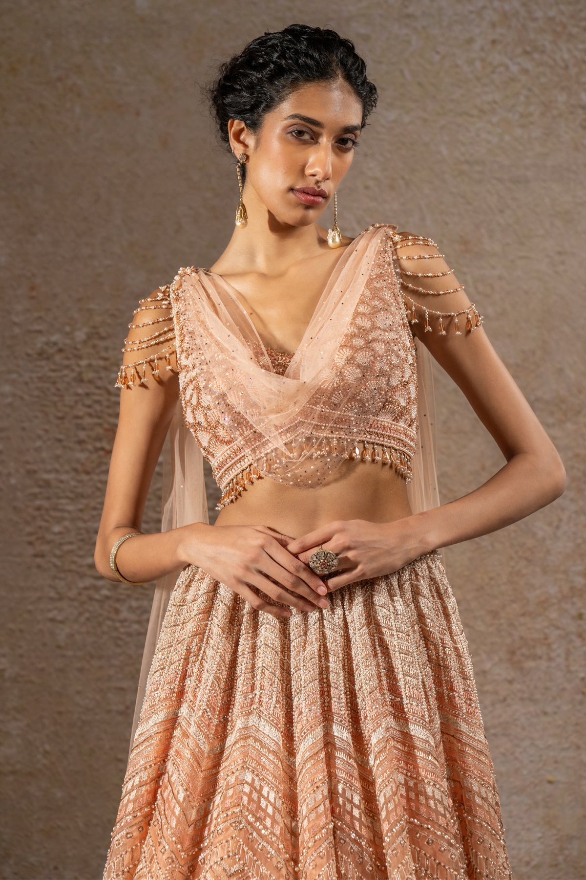 geometric embroidered lehenga with Drape