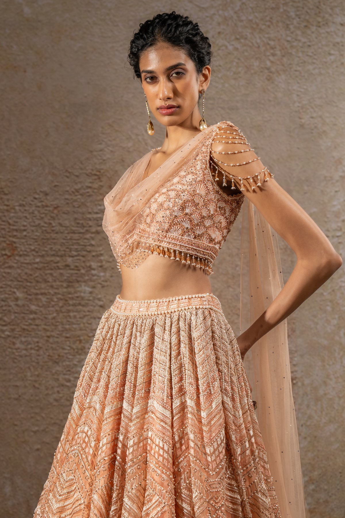 geometric embroidered lehenga with Drape