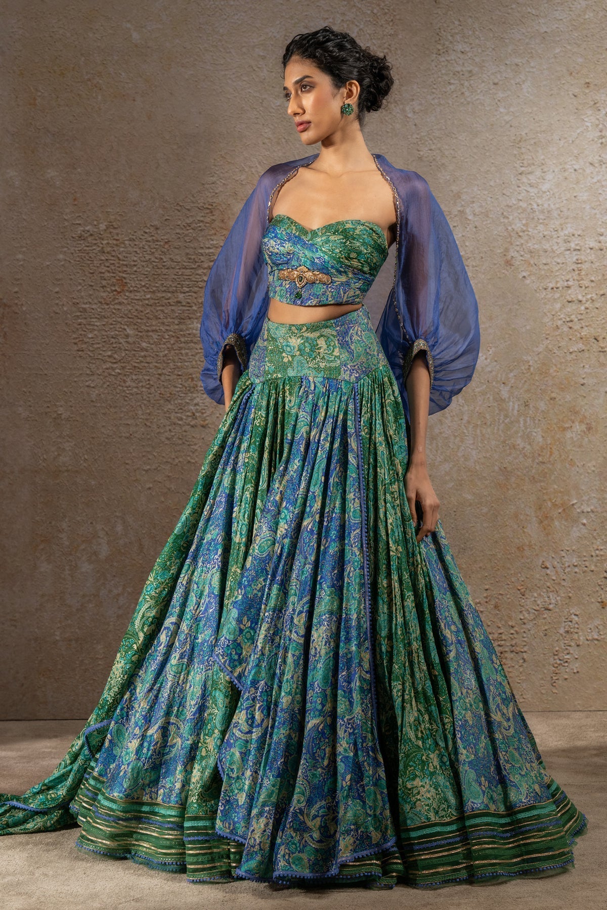 Golden Light Draped Textile Lehenga