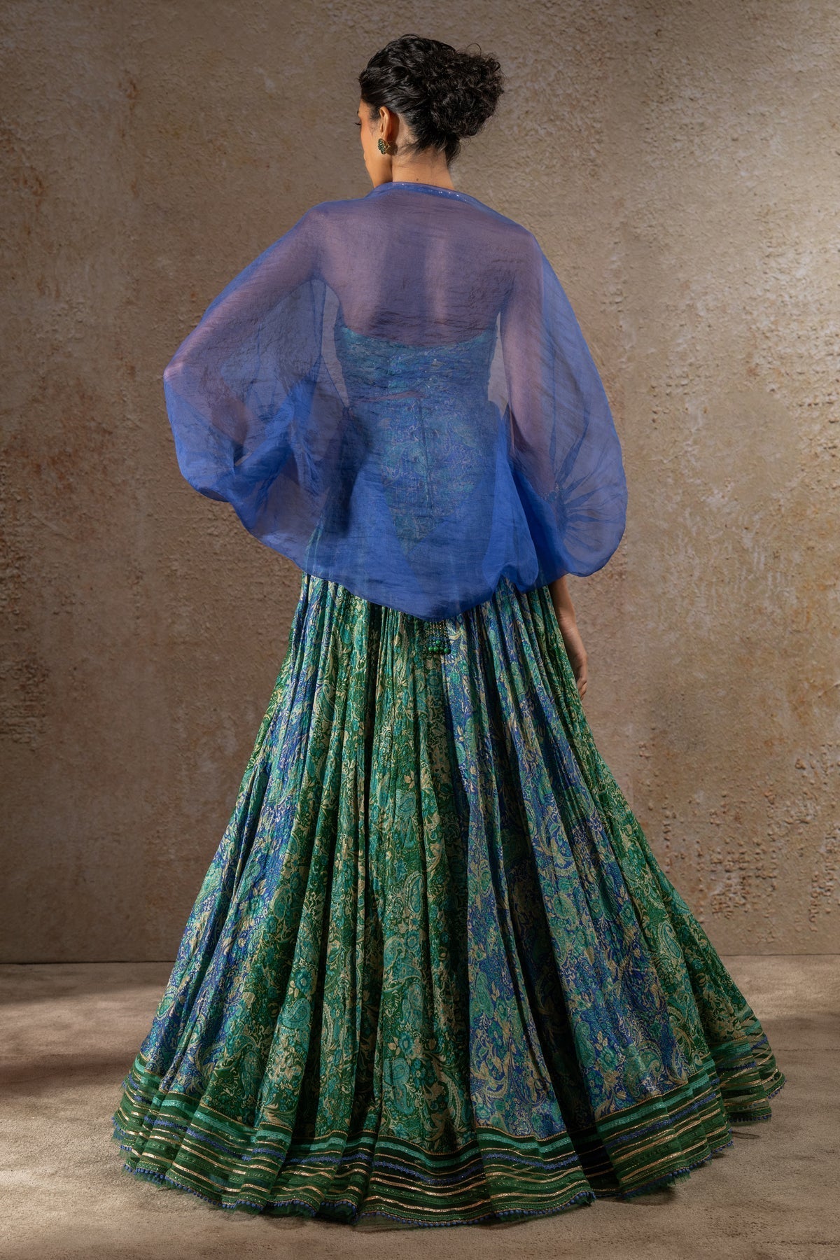 Golden Light Draped Textile Lehenga