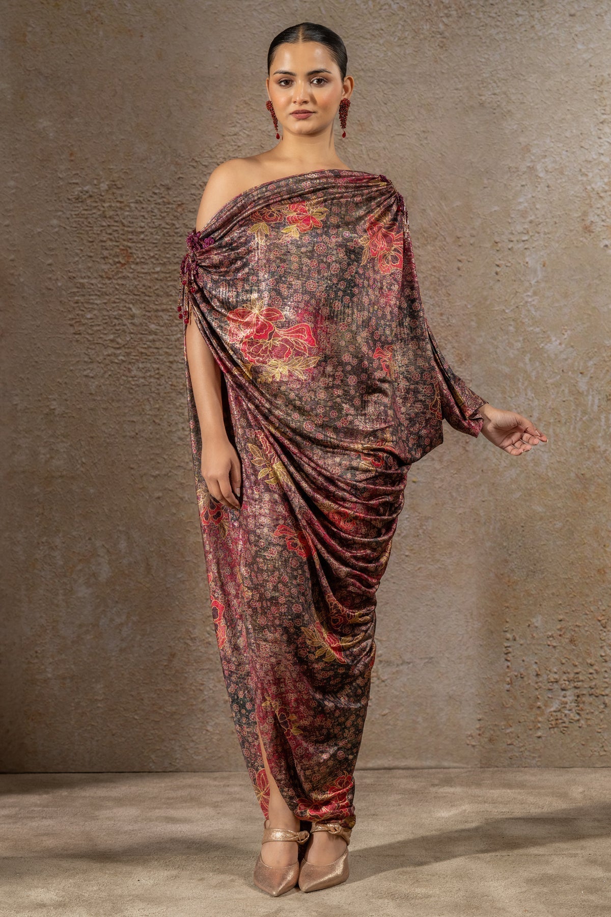Golden Light Floral Print Dress
