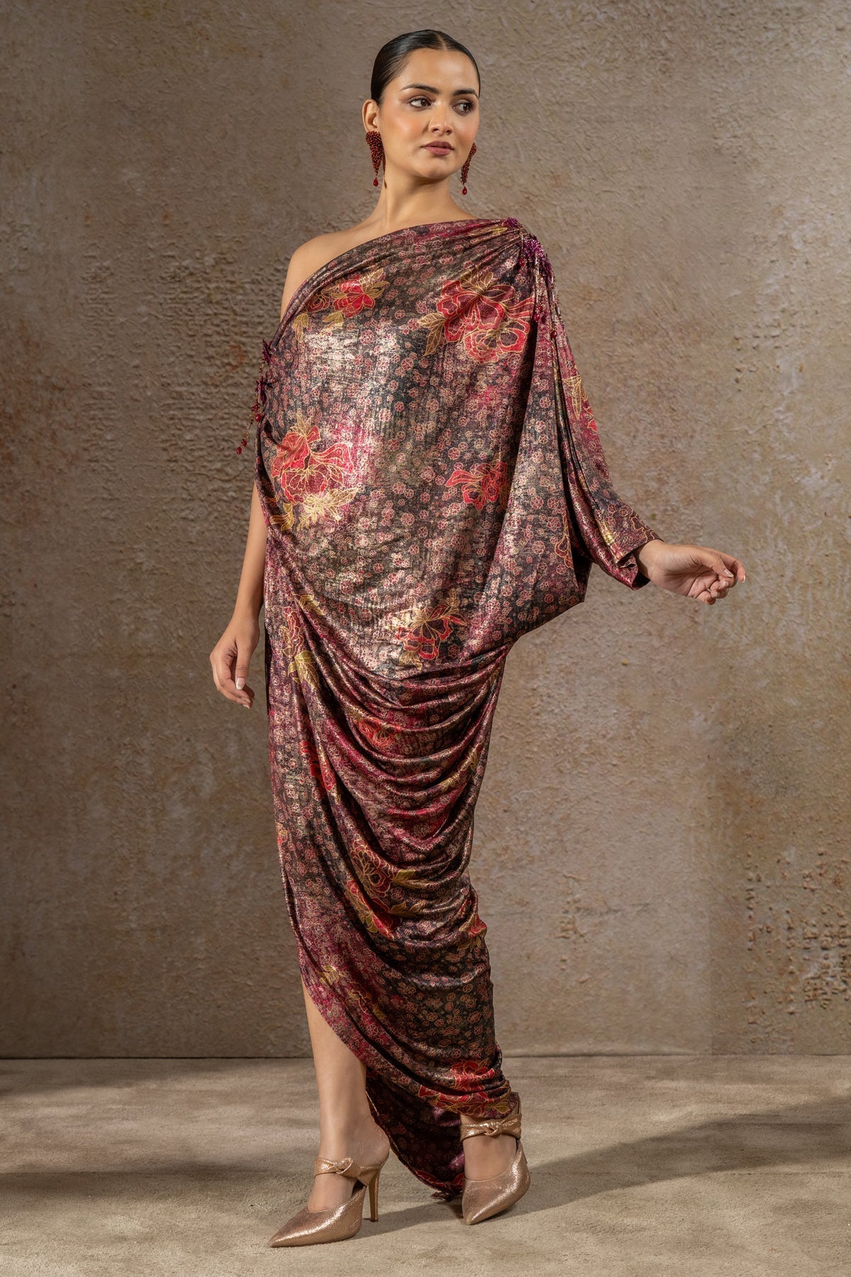 Golden Light Floral Print Dress