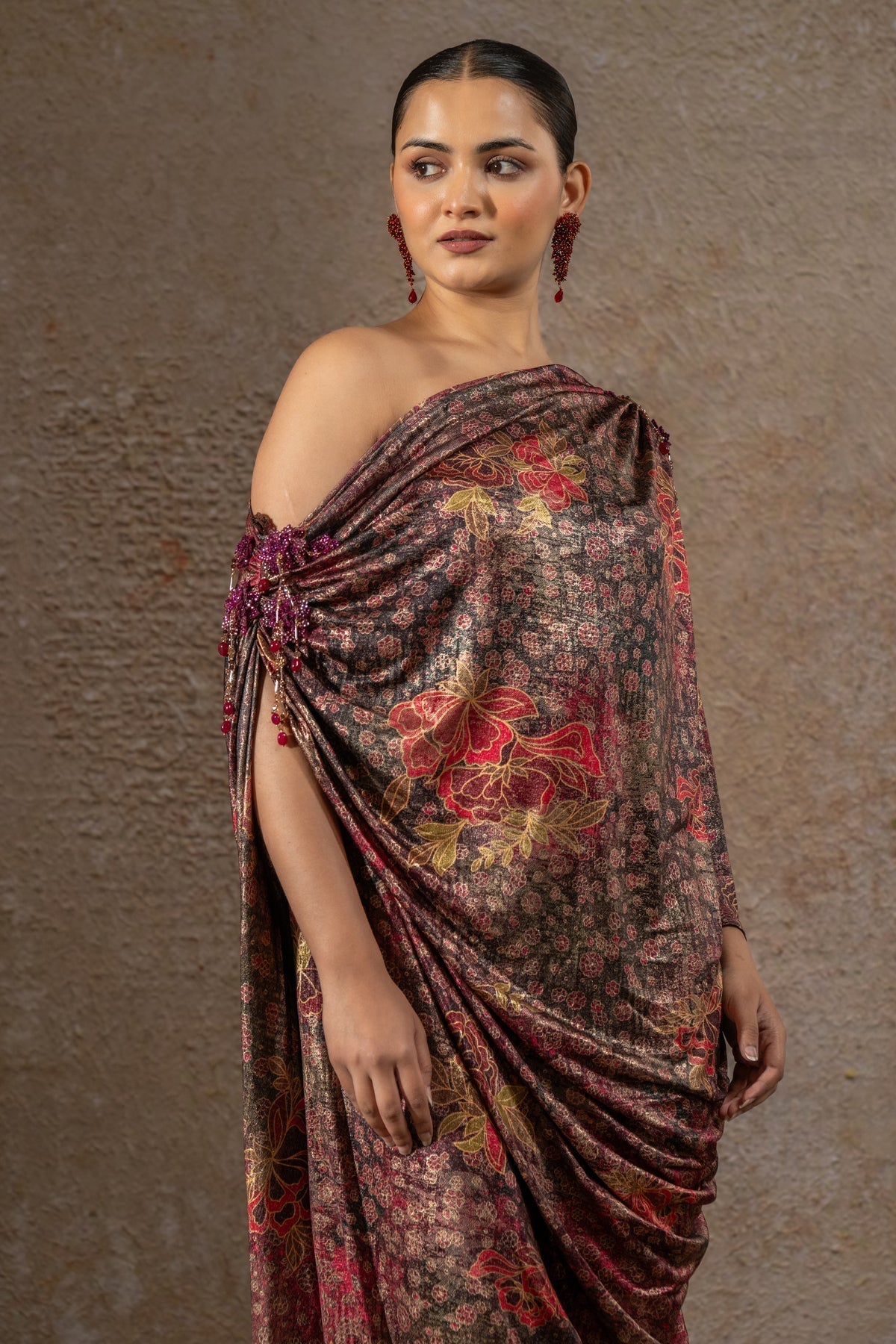 Golden Light Floral Print Dress