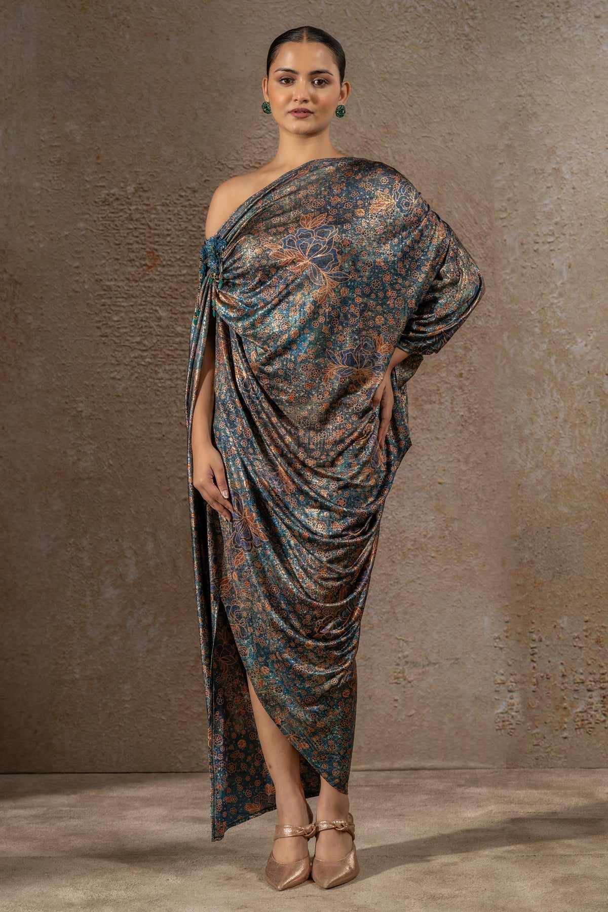 Golden Light Floral Print Dress