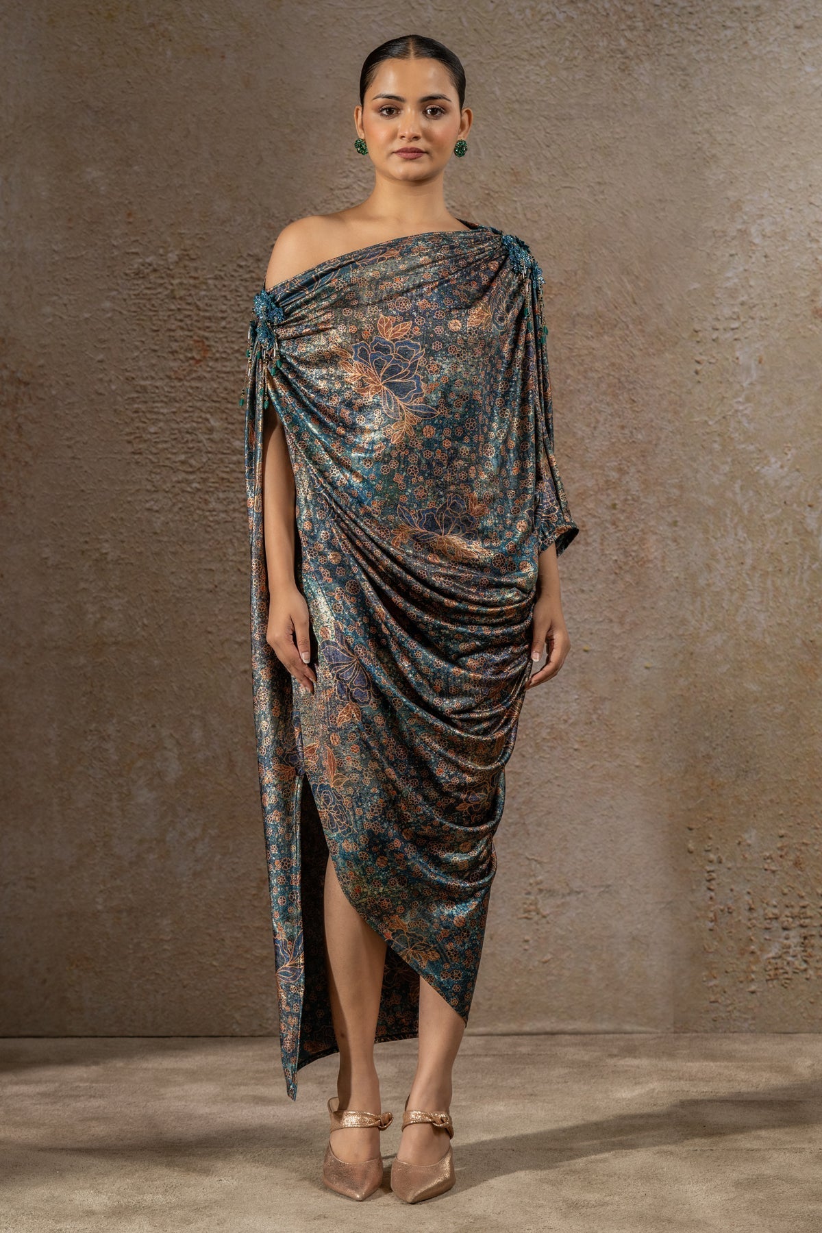 Golden Light Floral Print Dress