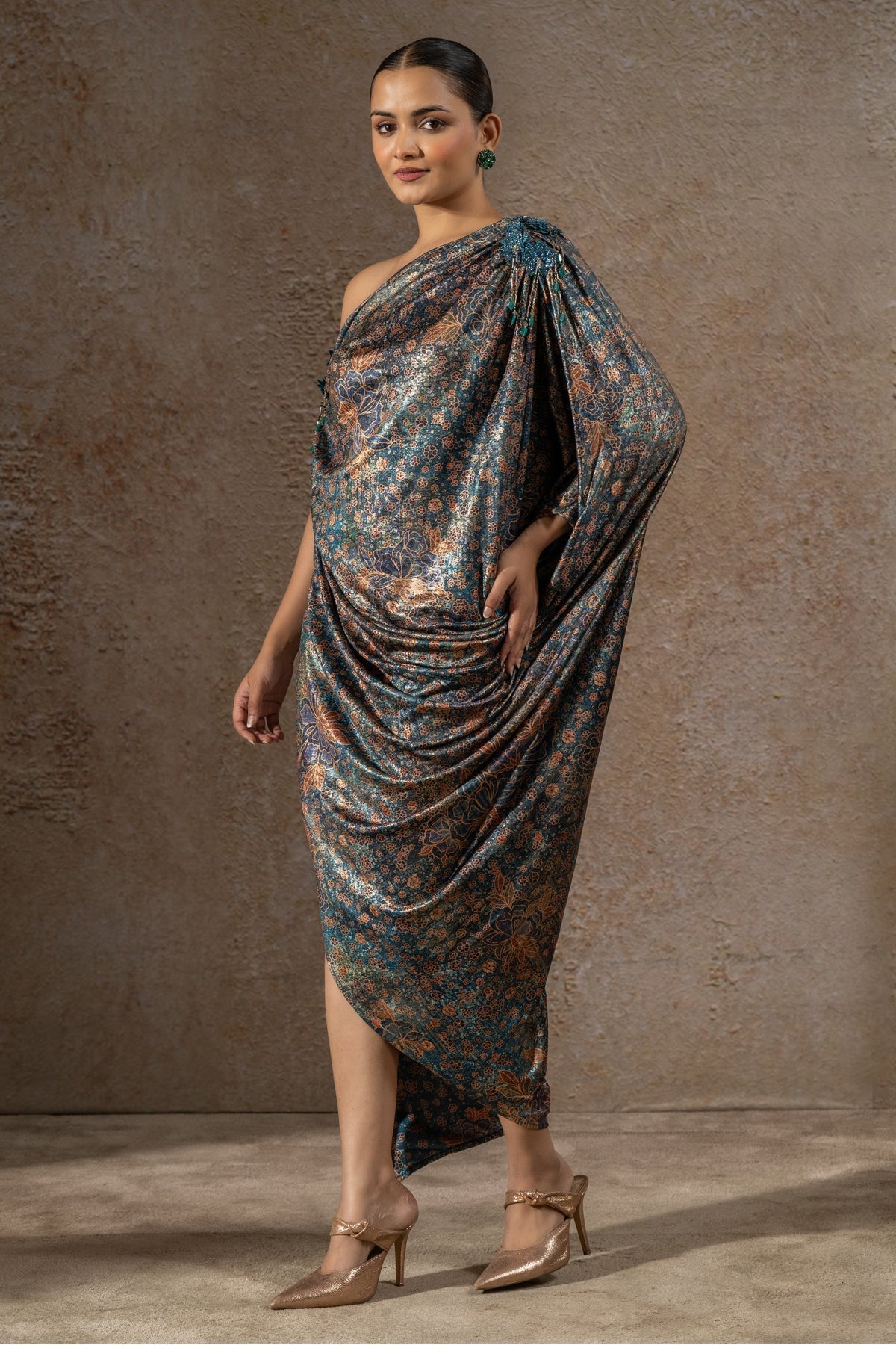 Golden Light Floral Print Dress