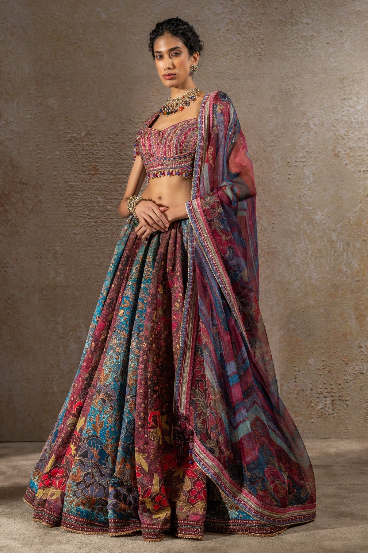 Golden Light Floral Printed Lehenga with Dupatta