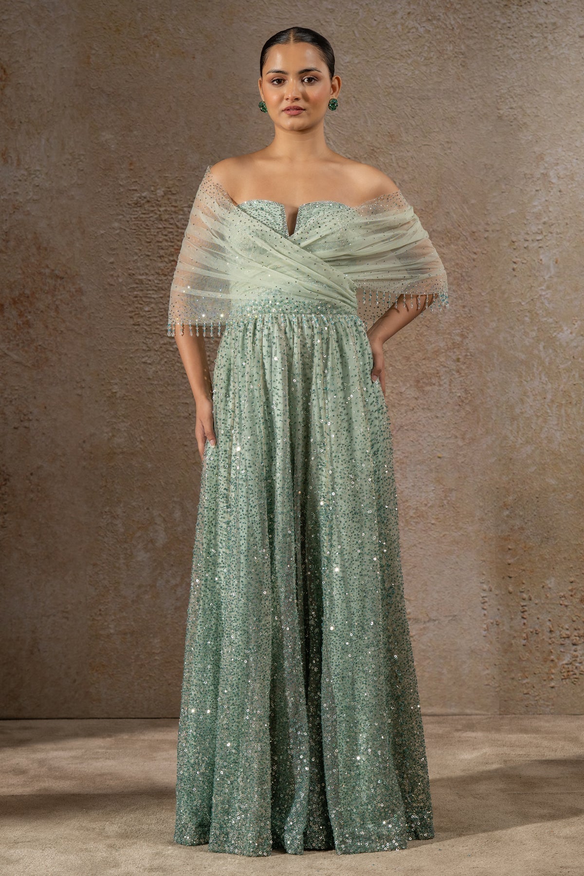 Golden Light Crystal and sequin-embroidered jumpsuit