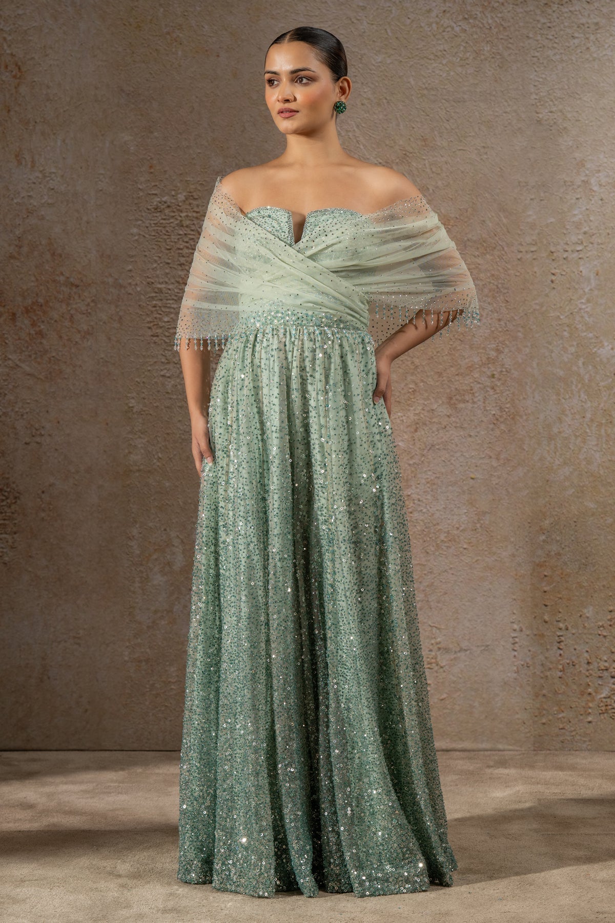 Golden Light Crystal and sequin-embroidered jumpsuit