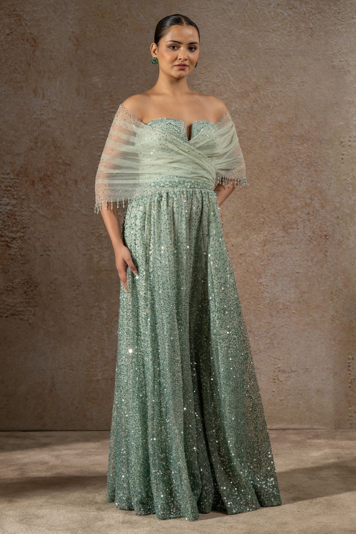 Golden Light Crystal and sequin-embroidered jumpsuit
