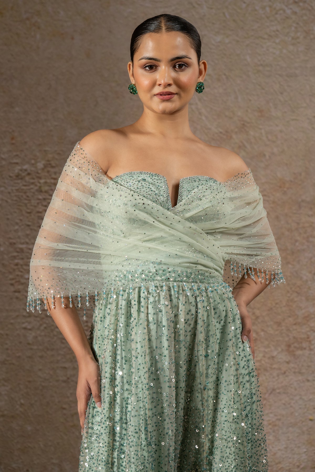 Golden Light Crystal and sequin-embroidered jumpsuit