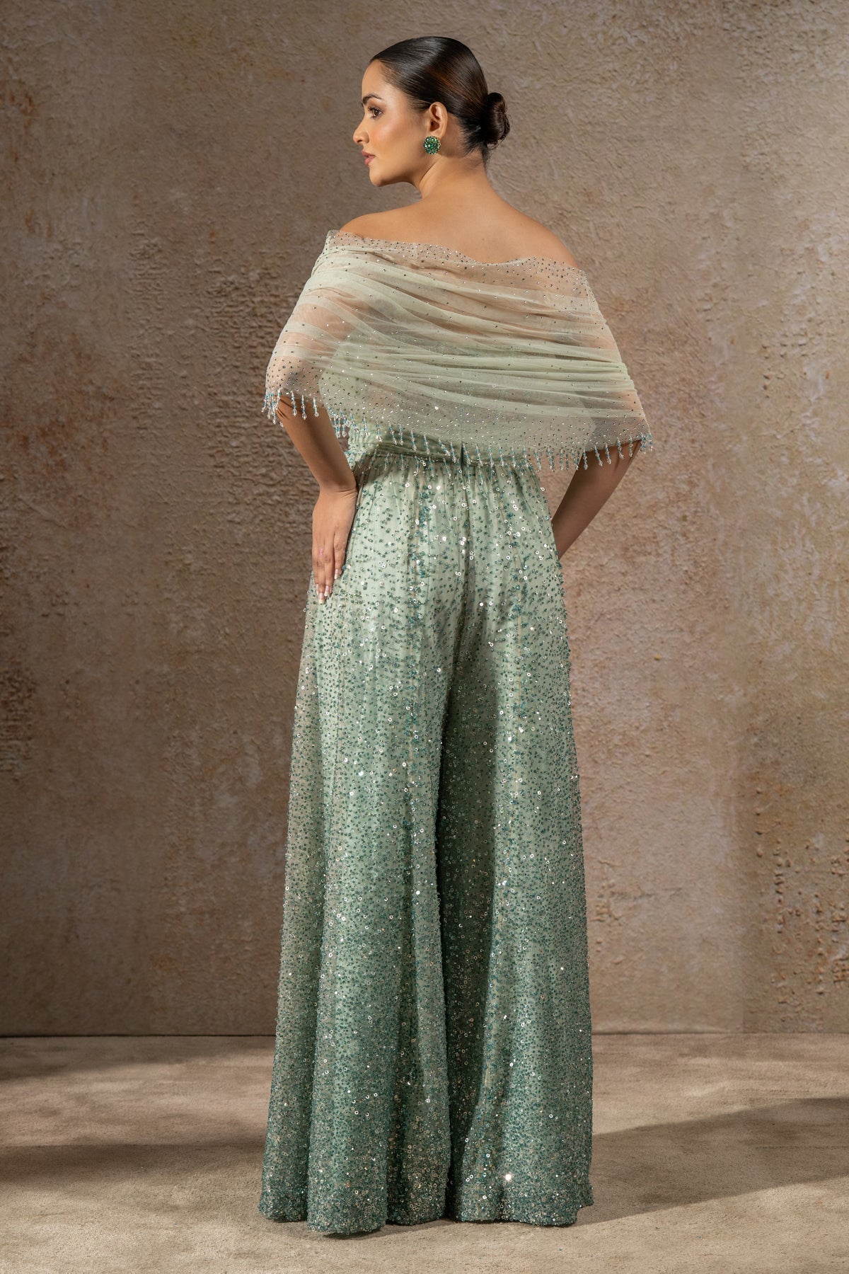 Golden Light Crystal and sequin-embroidered jumpsuit