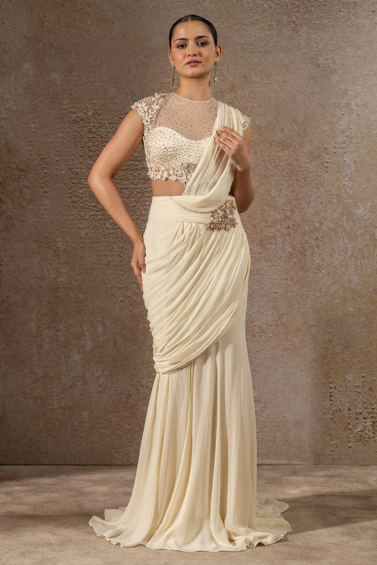 Golden Light Concept Saree with Embroidered Blouse
