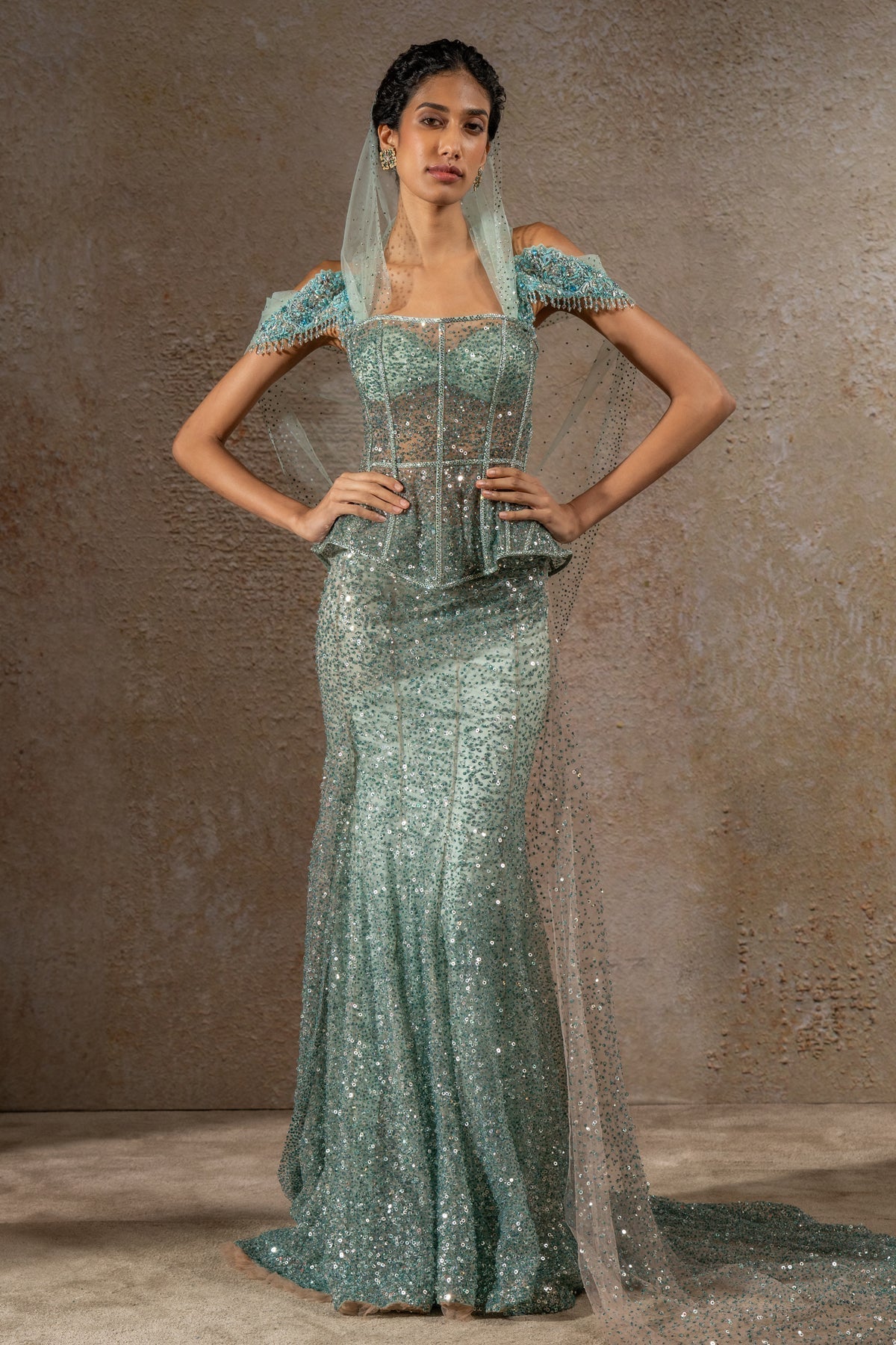 Crystal & Sequin Embroidered Lehenga Saree