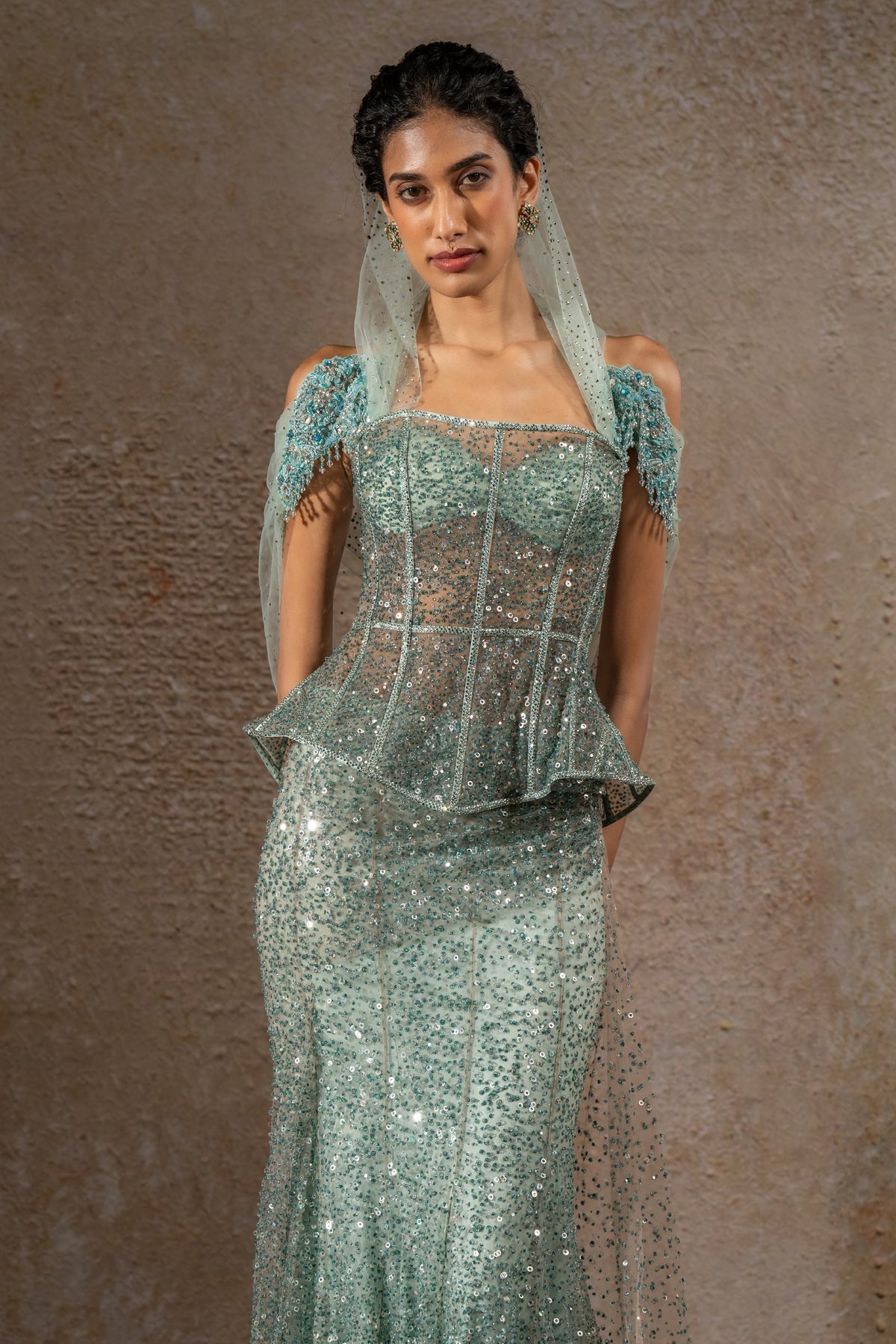 Crystal & Sequin Embroidered Lehenga Saree