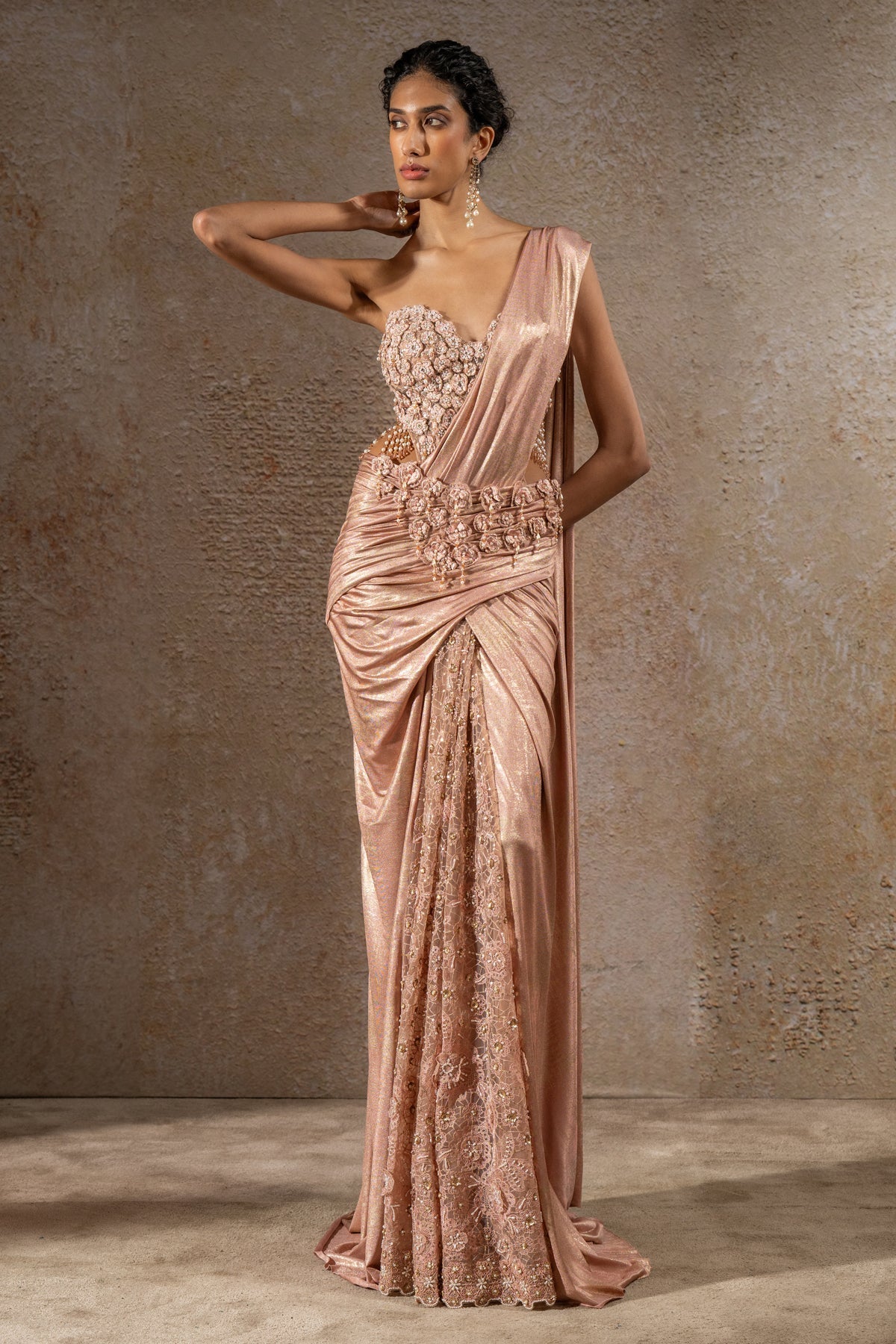 Golden Light Draped Concept Saree & Corset