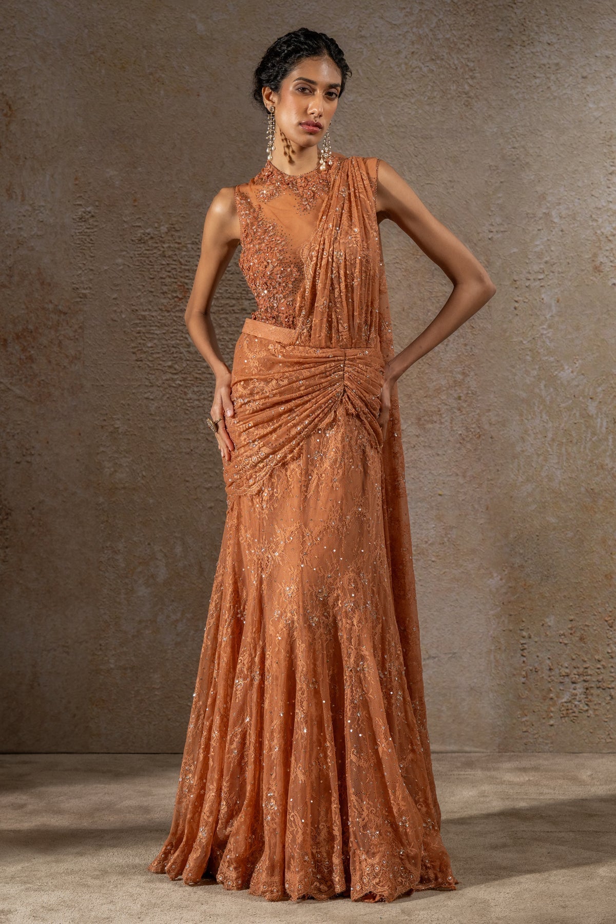 Golden Light Lace Concept Saree