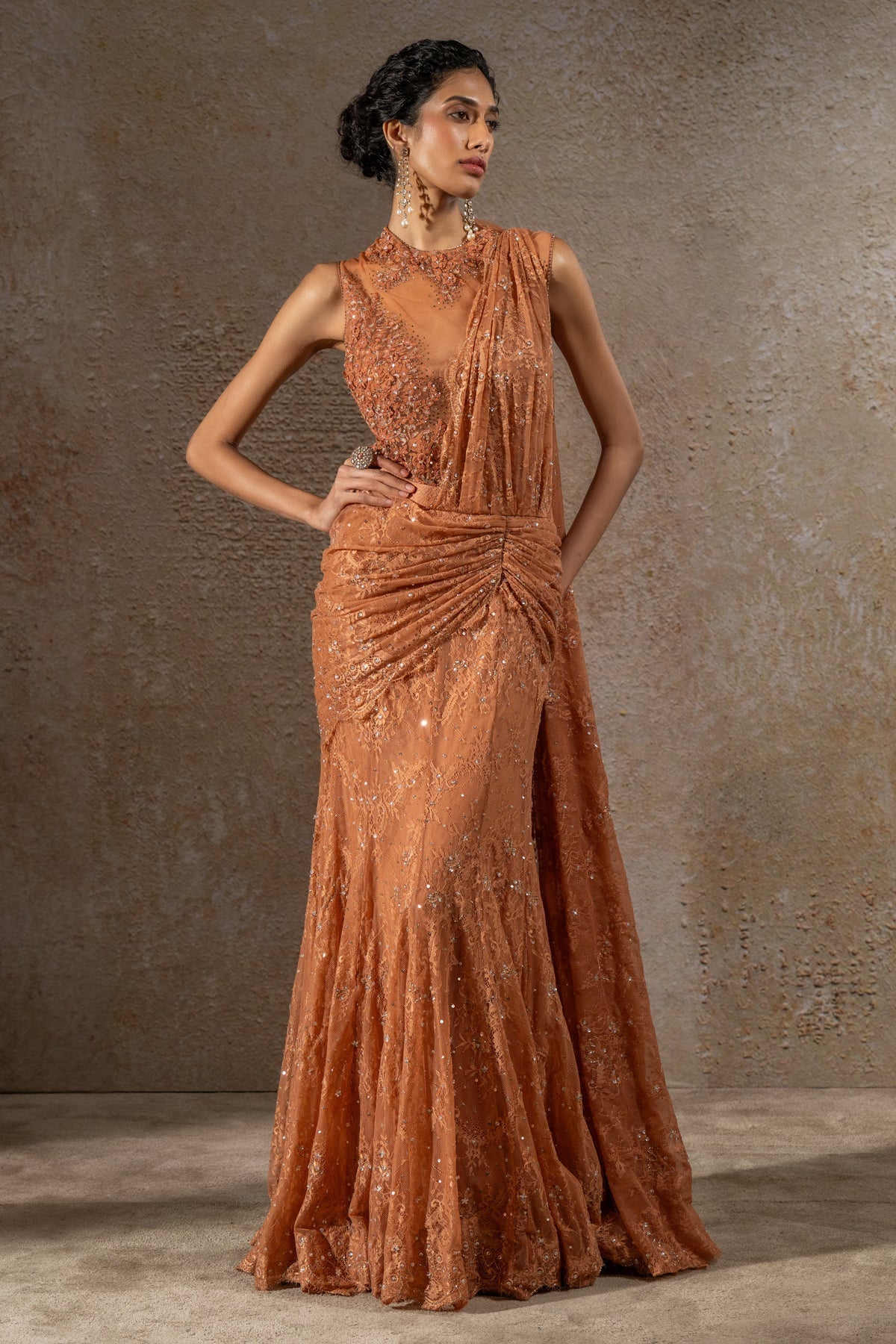 Golden Light Lace Concept Saree