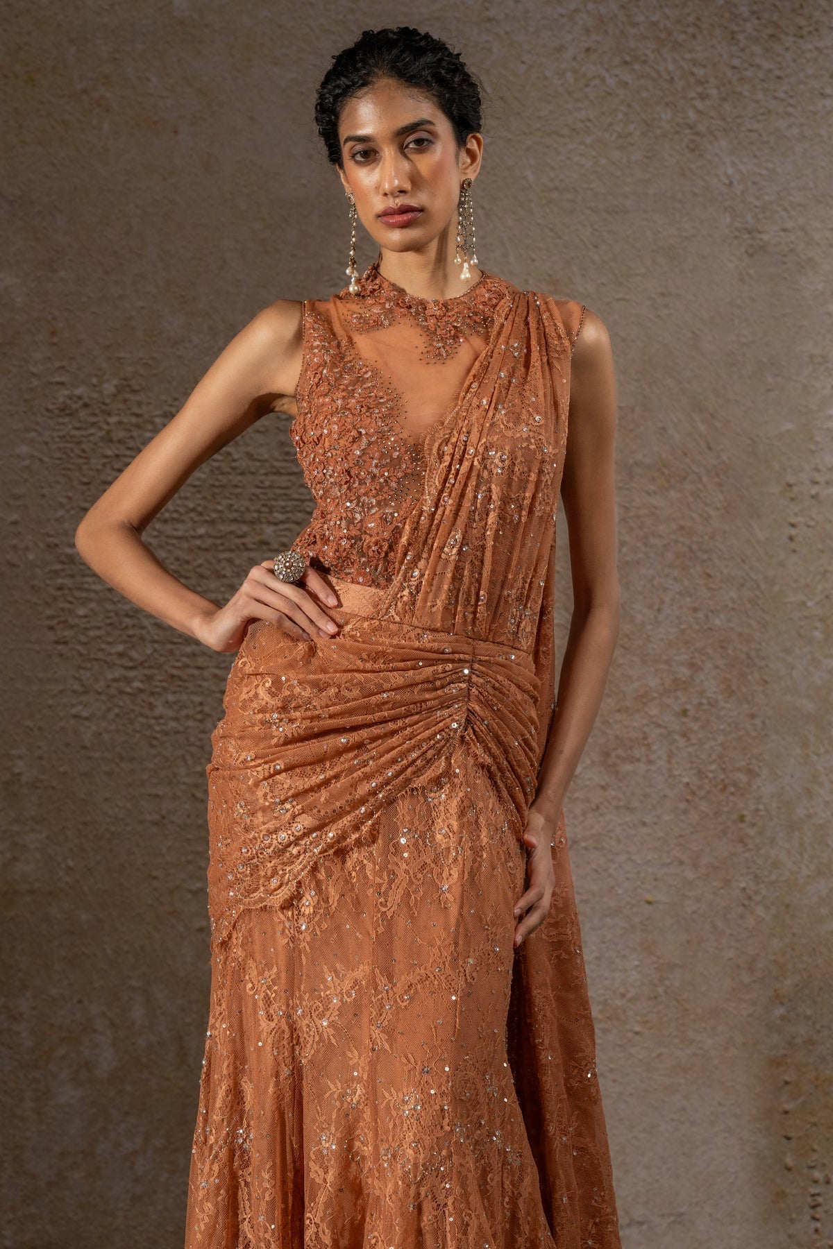Golden Light Lace Concept Saree