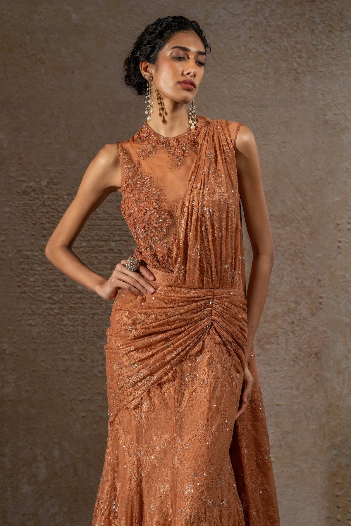 Golden Light Lace Concept Saree