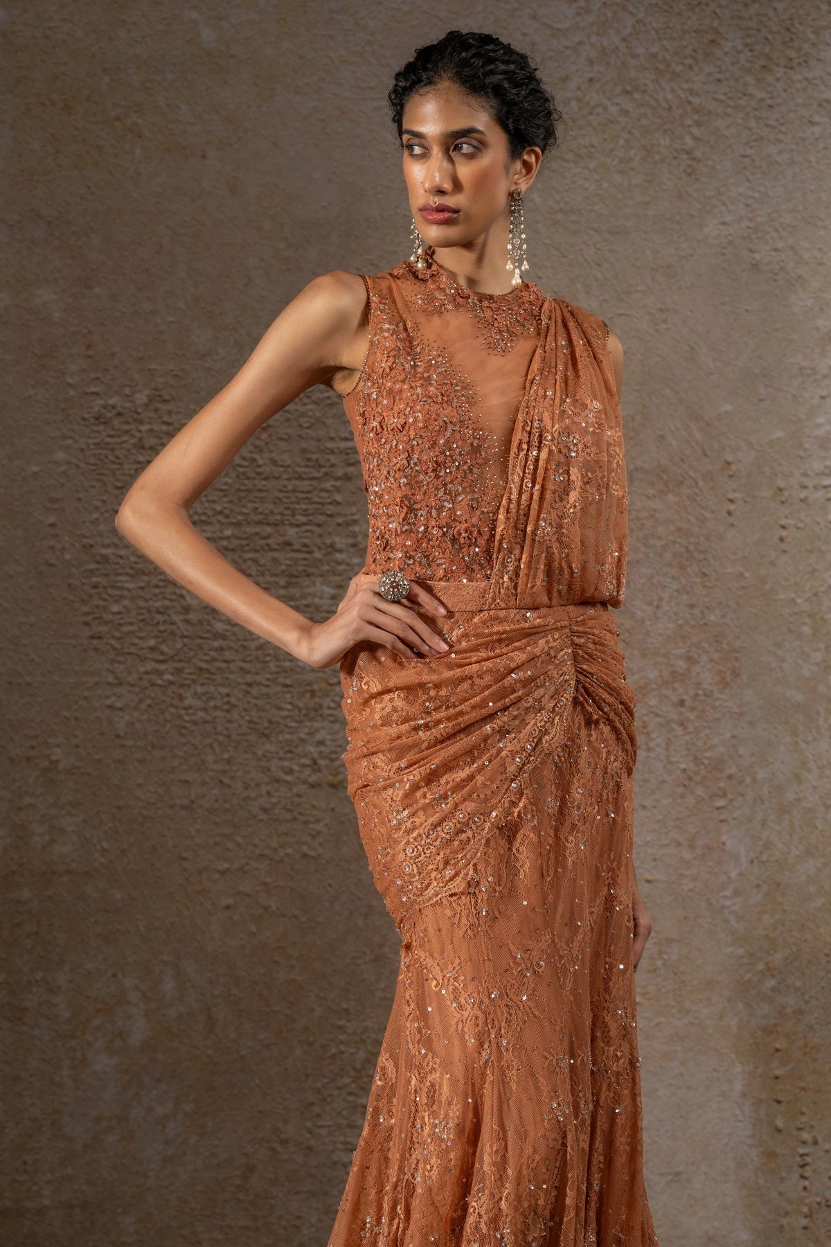 Golden Light Lace Concept Saree