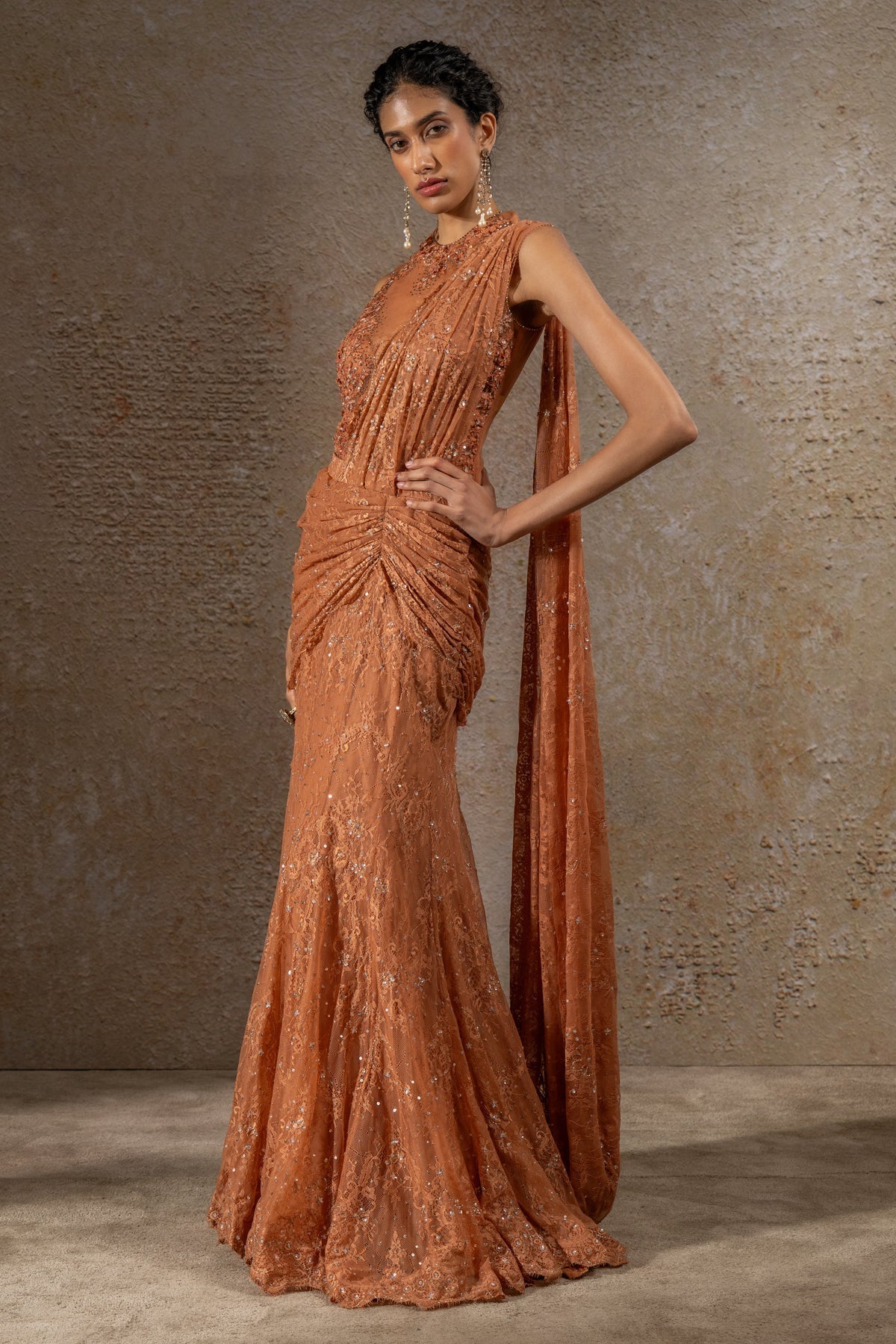 Golden Light Lace Concept Saree