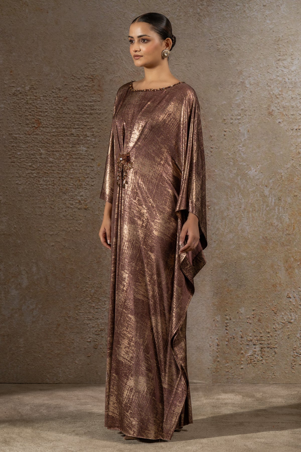 Classic draped dress with brooch